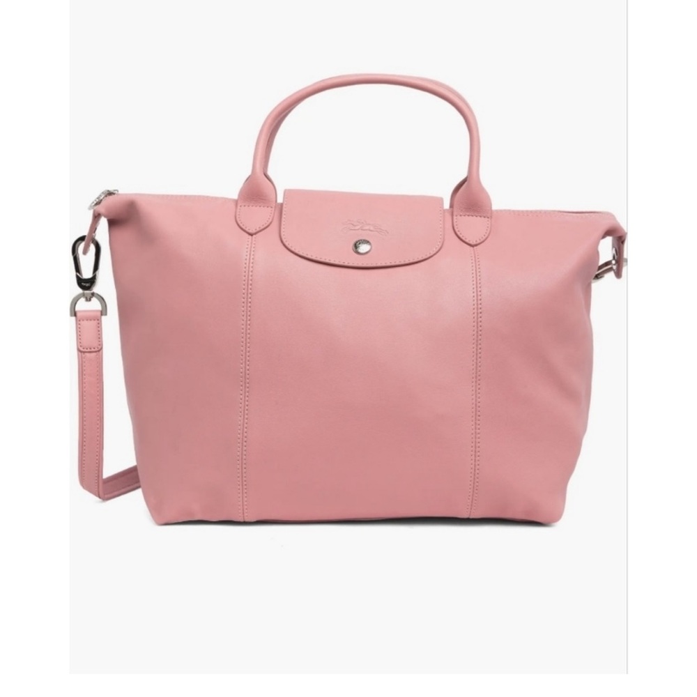 Longchamp Medium Le Pliage Cuir Leather Top Handle Tote